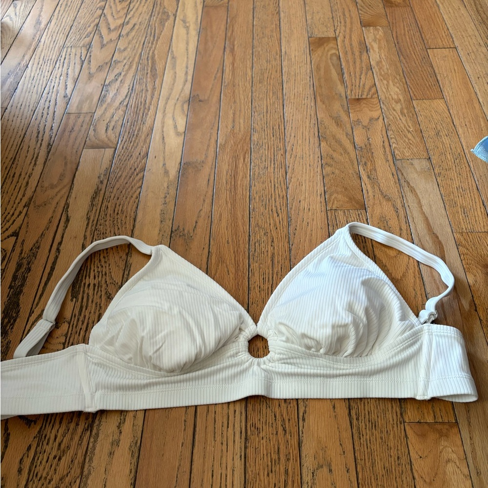 White Ribbed Swim Top